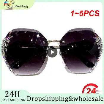 1-5 бр. Vintage слънчеви очила без рамки с кристали, Марка дизайнерски обувки UV400, Модни слънчеви очила в ретро стил, режещи лещи, Градиентное Слънцезащитно стъкло