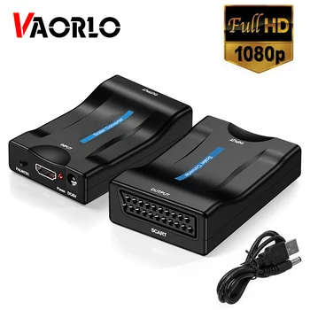 VAORLO 1080P HDMI-съвместим с SCART Видео Аудио Скъп Конвертор Адаптер AV сигнала HD Приемник TV DVD с вилица за хранене САЩ/ЕС