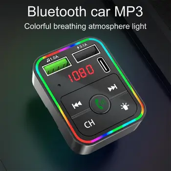 Автомобилен Bluetooth 5,0 FM трансмитер с LCD дисплей за определяне на напрежение, Двойно зарядно за кола USB, микрофон, MP3-плейър С цветна подсветка