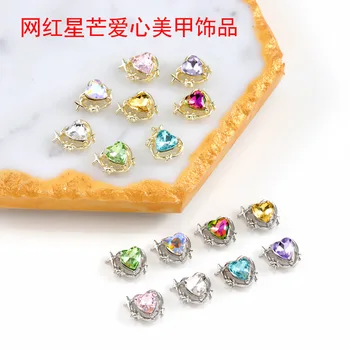 Аксесоари за нокти, декорации за нокти във формата на звезда на любовта от сплав с 3D диамантен пръстен във формата на прасковено на сърцето