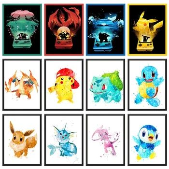 Аниме Pokemon Периферни Устройства Пикачу Evey Постер за Стена, Детска Спалня Декорация Художествени Картини Акварел на Платното за Живопис Подаръци