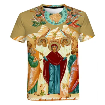 Господи! Кристиан Бог Исус е Влюбен Християнски Мъжки Модни Тениски с Кръгло деколте и Къс Ръкав в стил Харадзюку с Графичен Дизайн на Тениска