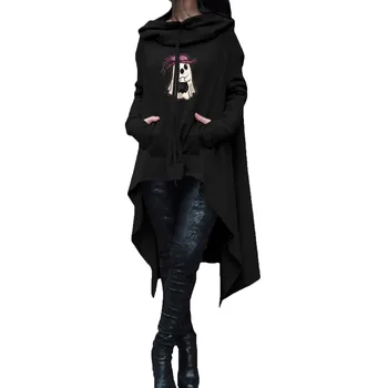 Дамска мода Есен Или зима със Средна дължина, с дълги ръкави, монофонични директен пуловер с качулка с принтом на Хелоуин, Дамски блузи с цип