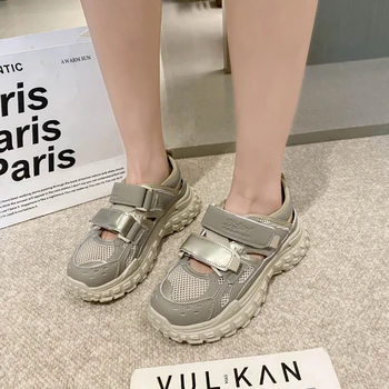 Дамски обувки 2023 г., нови дамски сандали на равна платформа, окото дишащи обувки за ходене, ежедневни пътни сандали на ток Zapatos