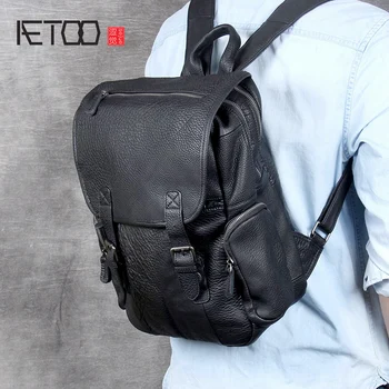 Двойна чанта през рамо от телешка кожа AETOO Head, мъжка кожена раница за ръчна работа с голям капацитет, ежедневна чанта