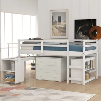Двойни легла-тавани, с шкафчета и подвижна преносим маса, единично легло, двойно легло, тийнейджърката легло, бебешко легло, с маса