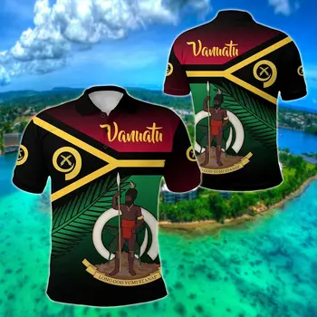 Знаме и герб на Вануату, Индивидуално, по риза с къси ръкави, Лятна Ежедневни градинска дрехи, Мъжка мода, Без трикотаж, Спортни дрехи големи размери