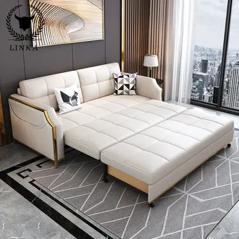 Китайски мебели с модерен многофункционален текстилен сгъваем диван-спалня от масивно дърво за дневна
