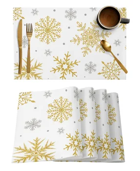 Коледен мат с текстура златни снежинки Декор празнична кухня с маса за хранене Кърпа за прибори за Декор на сватбени партита Салфетка за маса