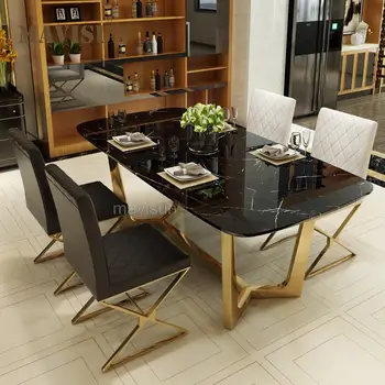 Лесен Луксозна Модерна Мраморна маса и стол За Трапезария Обикновен Правоъгълен Кухненски Плот от неръждаема стомана в Северна Европа
