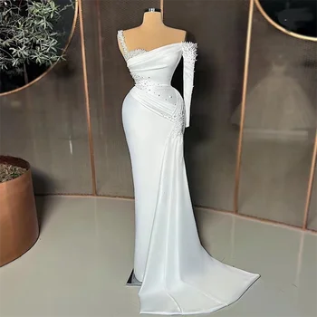Луксозно Бяло Вечерна рокля MULONG Дължина до пода 2023, Елегантна парти 