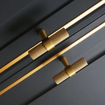Мебелни дръжки от плътен месинг с накаткой Nordic Light Луксозни Черно-златисти дръжки за шкафове и чекмеджета Кабинет хардуер