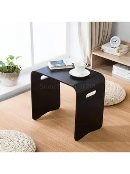 Модерен творчески прост столче за грим, домашен черен стол от масивна дървесина, малка странична масичка, табуретка, просто пейка за обувки