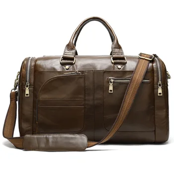 Мъжка чанта с голям капацитет, Многофункционални Преносими спортни чанти на голямо рамо, Висококачествена мъжка чанта-тоут от естествена кожа, спортна чанта