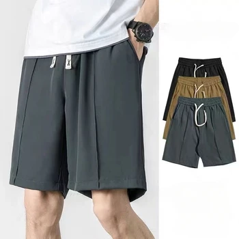 Мъжки летни ежедневни панталони от коприна Лед, свободни и разнообразни модни обикновена шорти, мъжки къси панталони