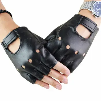 Мъжки нескользящие кожени мото ръкавици без пръсти на половин пръст, с високо качество на хип-хоп Ръкавици за карате, ръкавици за фитнес
