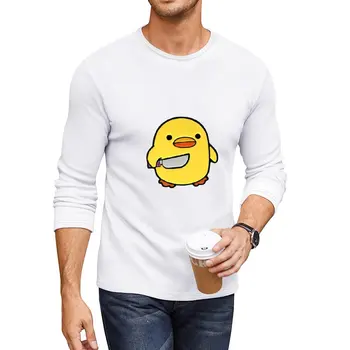 Нова сладък патица с нож, дълга тениска с изображение на мем 