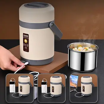 Преносим USB Електрически Нагревателен Обяд-Кутия От Неръждаема Стомана За Подгряване на Храна Bento Обяд-Бокс Контейнер За Топла Храна Детска Многопластова Топло