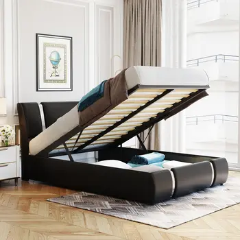 Рамка на легло с хидравличен хранилище, живеейки изкуствена кожа Платформа-легло