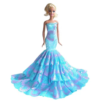 Синя рокля на принцеса 1/6 стоп-моушън облекло за кукли Барби Костюми Вечерни рокли с Риба Опашка Сватбена рокля 11,5 