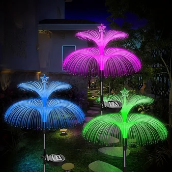 Слънчеви градински фенери Модернизирани слънчеви цветни светлини с двойна медуза и звезда, 7 цвята, променящия се цвят, за декор на коледно парти