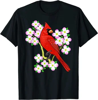 Тениска с изображение на птица Кардинал, цвете дрян, Северна Каролина, Вирджиния