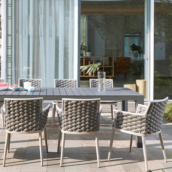 Уличен маса и столове в Скандинавски Стил, дом за Седене в градината във вътрешния двор, маса за Хранене и столове от ратан във вътрешния двор на Вилата, градинска мебел Z