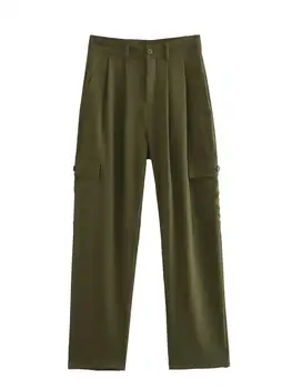Dr. зелени панталони-карго, дамски модни дълги панталони с джобове