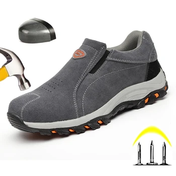 Висококачествени мъжки работни обувки Унисекс, Неразрушаемая защитни обувки, Мъжки обувки със стоманени пръсти, Пиърсинг Работни обувки, Работни обувки