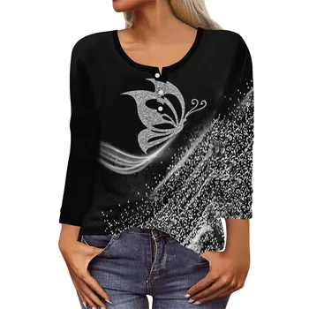 Дамски Однобортная риза с къси ръкави и джобове в ретро стил с флорални принтом, Нова минималистичная модни Дамски блуза, Блузи 2023
