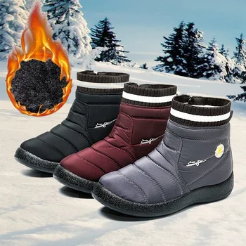 Запазването на топлина в зимните дамски обувки; Зимни обувки-високо качество; Женски удобни непромокаеми ботильоны с цип; Chaussures Femme