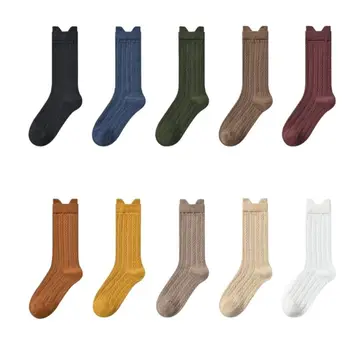 Зимни Топли Прости Дебели Ретро Обикновен Дамски чорапи с шарките на Сърцето, Памучни Чорапи в корейски стил, Чорапи носочные изделия със средна дължина