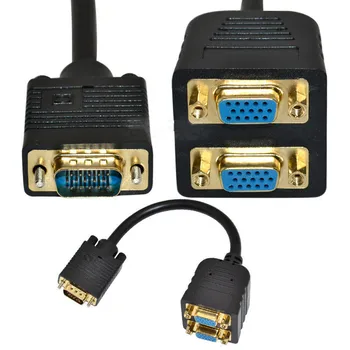 Конектор VGA 1/2 за мъже и 2 жени, двойно позлатен штекерный кабел, кабел-VGA сплитер 25 см