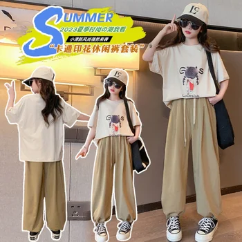Летни дрехи за момичета, подходящи за почивка, комплект от две части за тийнейджъри, Безплатна доставка, корейски детски стил от 4 до 16 години, пролет 2023