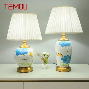 Модерна керамична настолна лампа TEMOU, led китайската Просто Креативна настолна лампа с шарени листа на Лотос за дома, хол, спалня