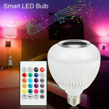 Музикална лампа на дистанционното управление E27 12 W, led лампа за възпроизвеждане на музика, Безжична RGB-лампа с цветен бяла светлина, лампа дистанционно управление