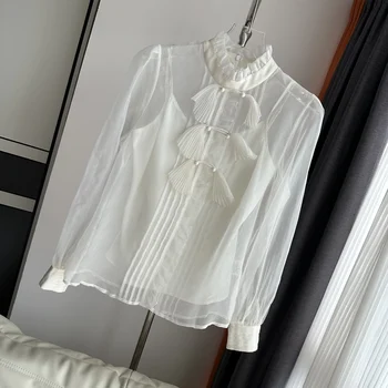 Нова блуза от коприна, органза в китайски стил в ретро стил от две части