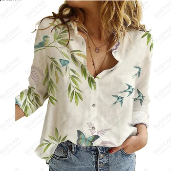 Нова дамска риза с дълъг ръкав с персонализирано 3D печат Свободна, удобна, проста, елегантна, секси дамски шифоновая риза голям размер