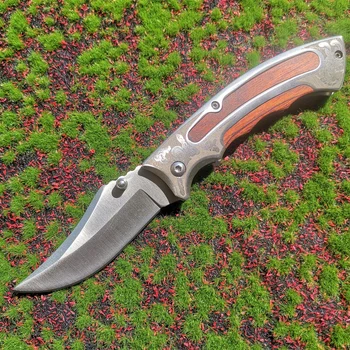 Нож за оцеляване на открито, Тактически туристически ловни ножове EDC, Инструмент за самозащита 8Cr15Mov, Сгъваем нож от остра стомана с дървена дръжка