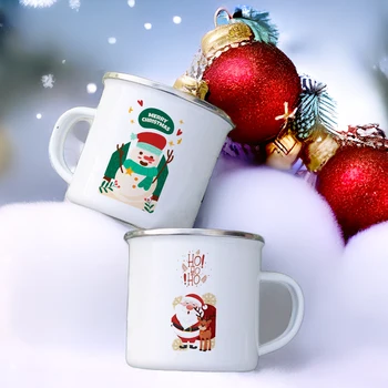 Персонални Емайлирани чаши весела Коледа, коледното дърво, Дядо Коледа, Празнична чаша за сок, чашата за Кафе с дръжка, креативен подарък