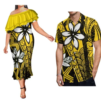 Полинезийски tribal Хавайски принт, Елегантен модерен двойка, Жената секси рокля с мъжки дизайн, горната подкрепа