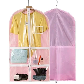 Прозрачни чанти за дрехи за танци с 4 джоба с цип, чанти за състезания в танцов костюм, розова 37 