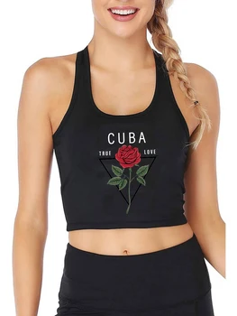 Розово Модел Cuba True Love Дизайн, Секси Монтиране Съкратен Топ, Дамски Памучни Дишащи Спортни Върхове На Бретелях, Уличен Тенденция, Камизола