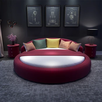 тканевое изкуството на голяма кръгла легло за два чифта Модерен прост тематичен хотел Princess sleeper двойка сватбена легло кръгла легло